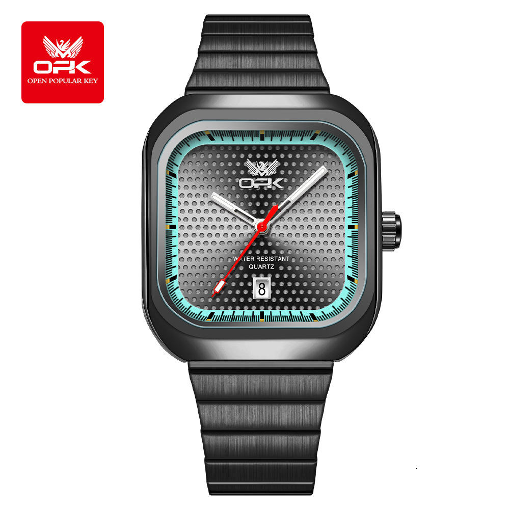 OPK Designer Men's Watch Square Fashionable Steel Band Men's Watch Luminous Waterproof Luxury Outdoor Sports Wristwatch Free Shipping