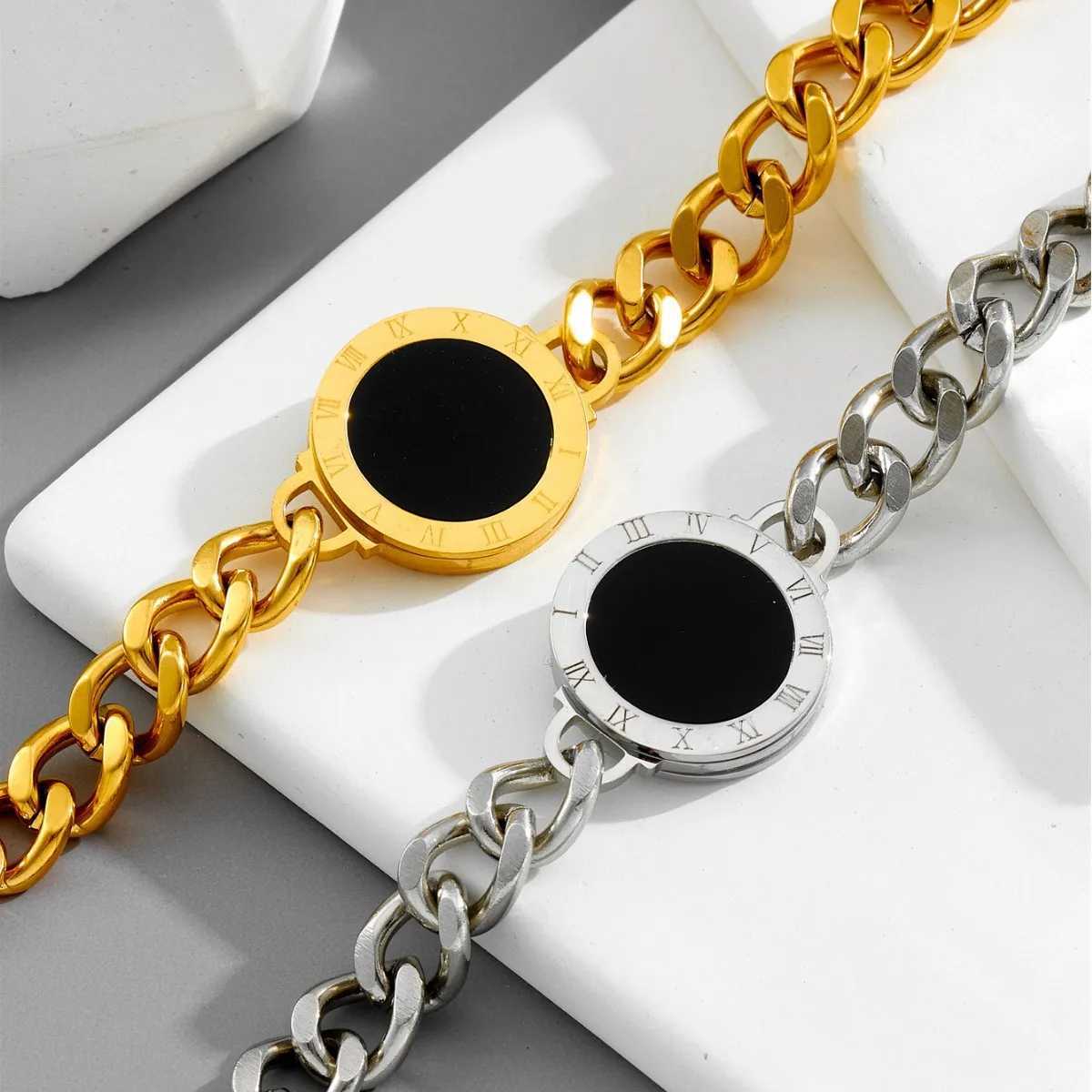 Trendy Ins Style Cuban Chain Stainless Steel Minimalist Fashion Roman Numerals Accessory for Women M251213