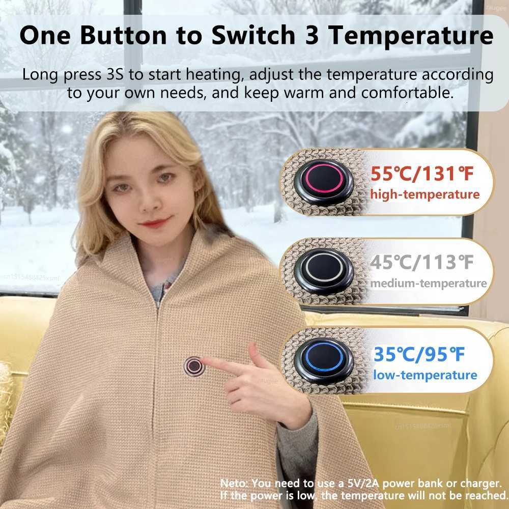 Heated Blanket USB Wearable Electric Blanket Portable Warmer Blanket for Shoulder Rechargeable Heating Shawl with 3 Tem Setting Y251212