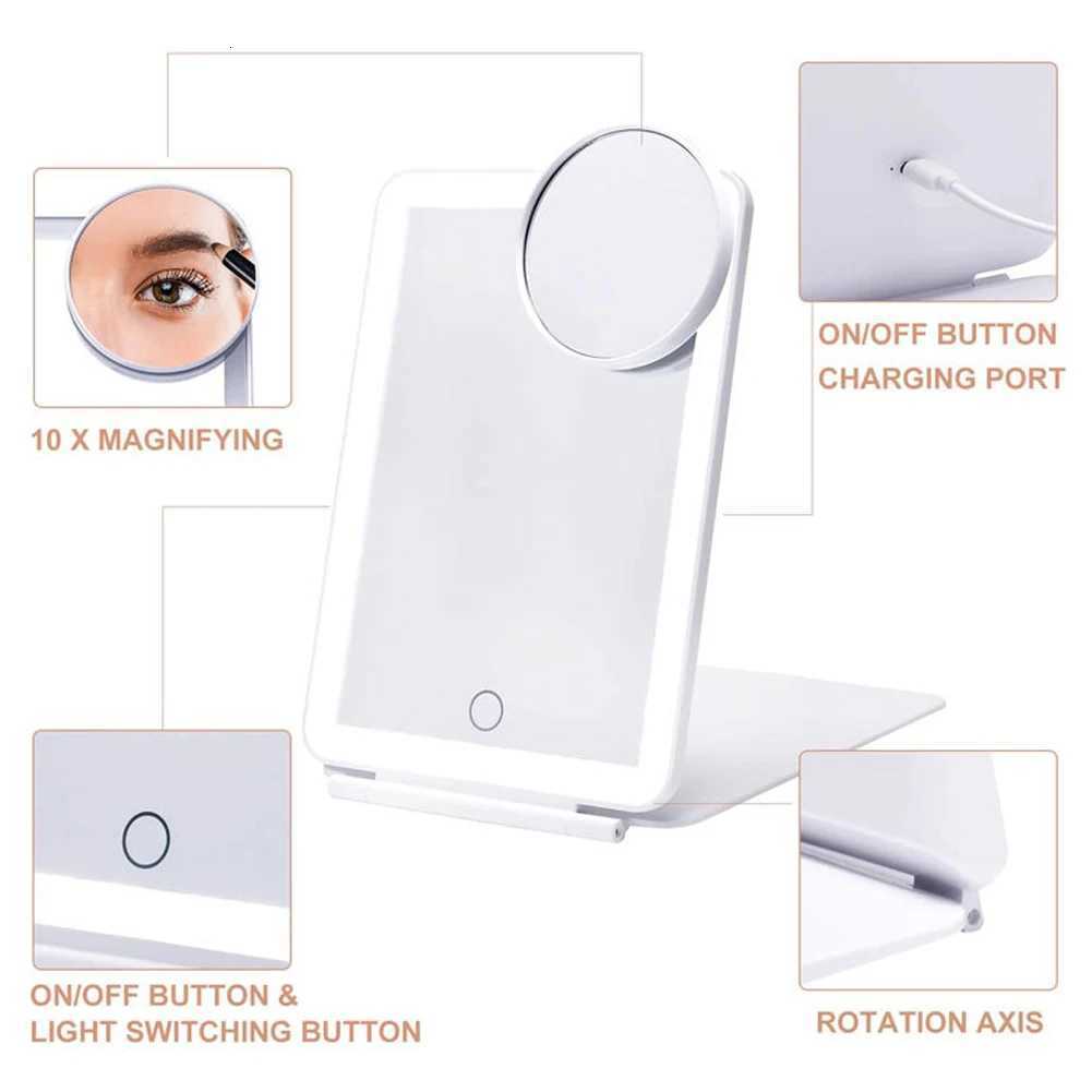 USB Charing Folding Makeup Mirror 10x Magnifying Touch Screen Dressing Cosmetic Glass LED Light Bedroom Beauty Vanity Table ToolT251213