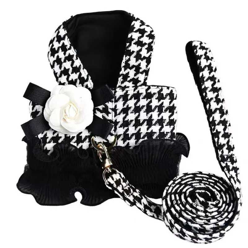 Luxury Pet Harness Leash Set Classic Houndstooth Dog Skirt Clothes With Flower Bowknot For Small Medium Dogs Cats M251213