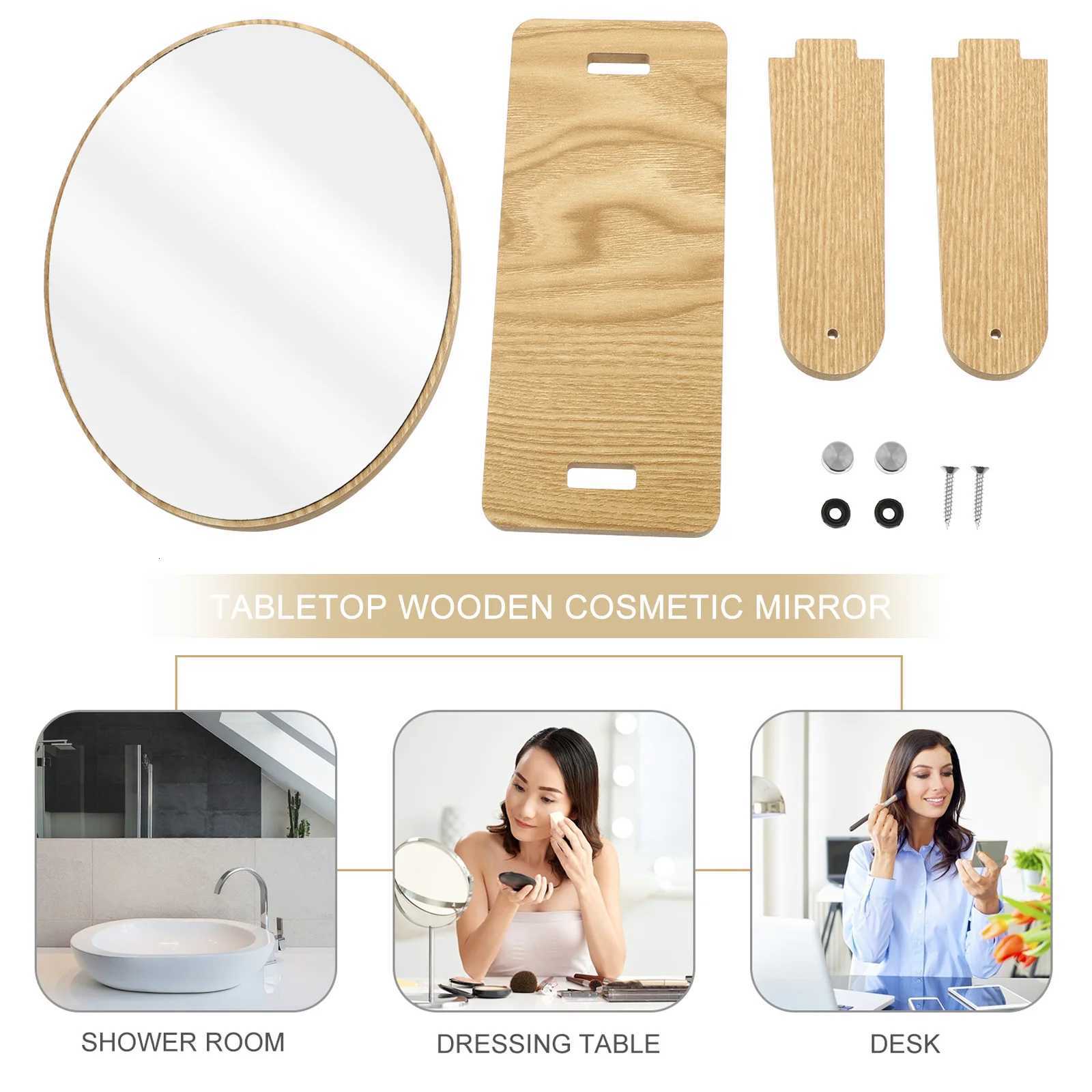 Wooden Swivel Tabletop Vanity For Bathroom Bedroom Dresser Oval Desk Mirror For Women Wood Makeup Mirror Tabletop WoodT251213