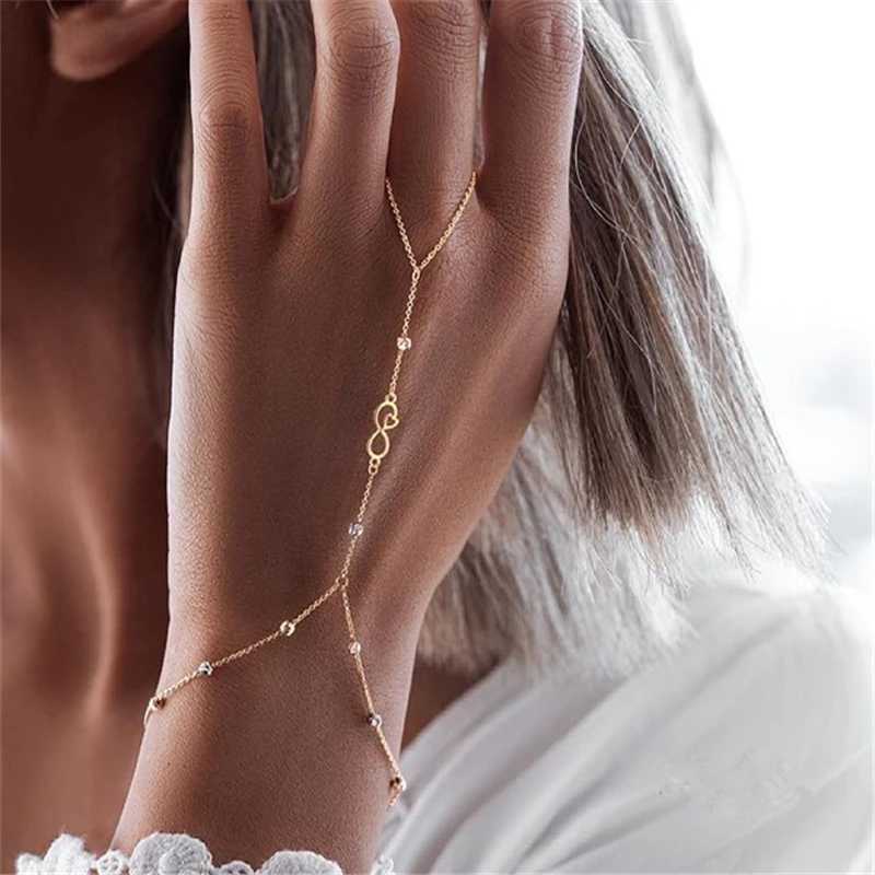 Minimalist Creativity Infinite Symbol Number 8 Womens Finger Chain Jewelry Gift Clothing Accessories M251213
