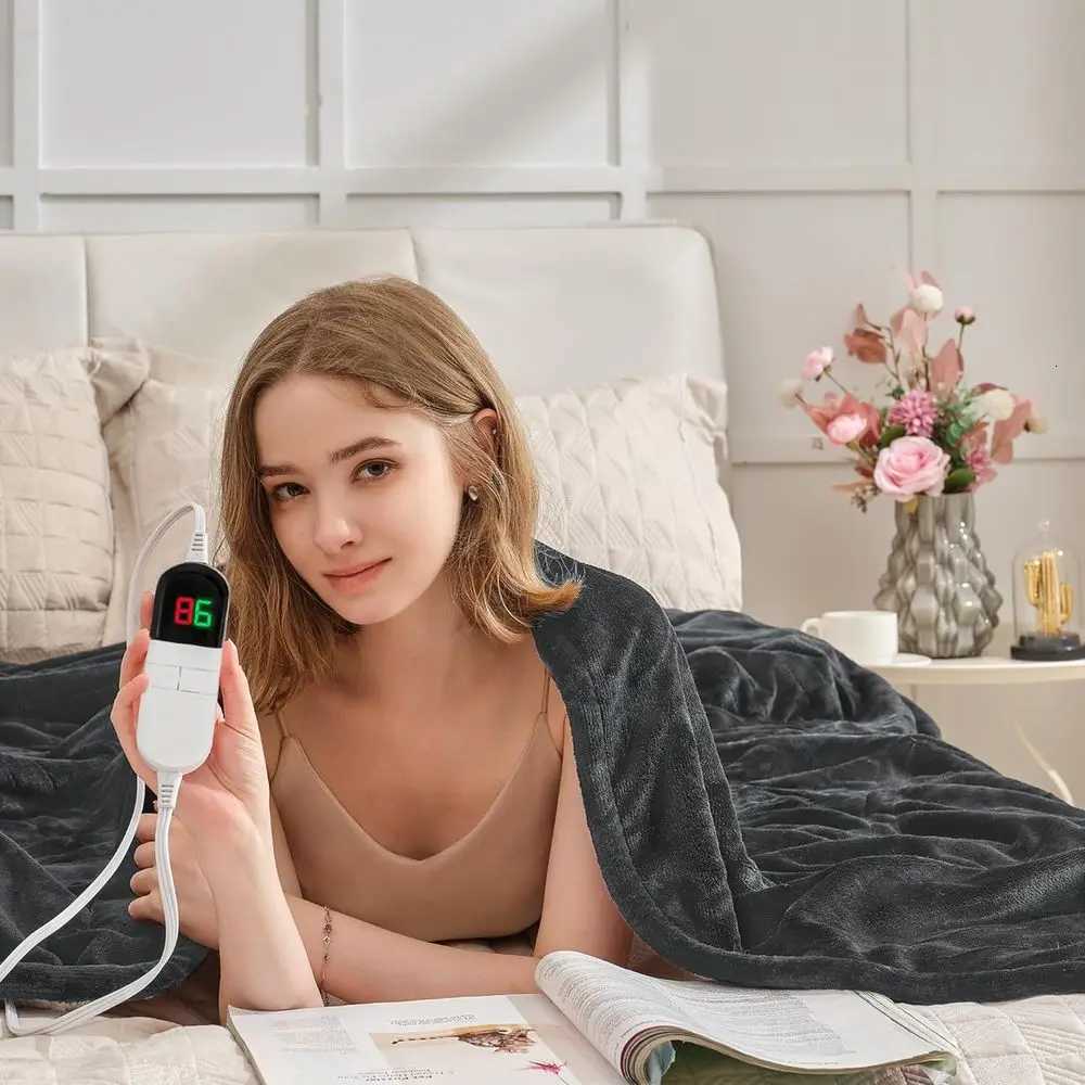 Queen Size 84x90 Electric Heated Blanket - 6-Level Warmth Dual Controls Fast Heating Sherpa Flannel Auto-Off Washable Grey Y251212