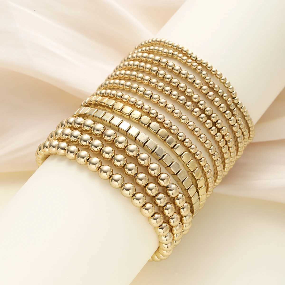 12pcs/set Vintage Punk Handmade Block Ball Beaded s for Women Gold Color Stretchy s Simple Fashion Party Jewelry M251213