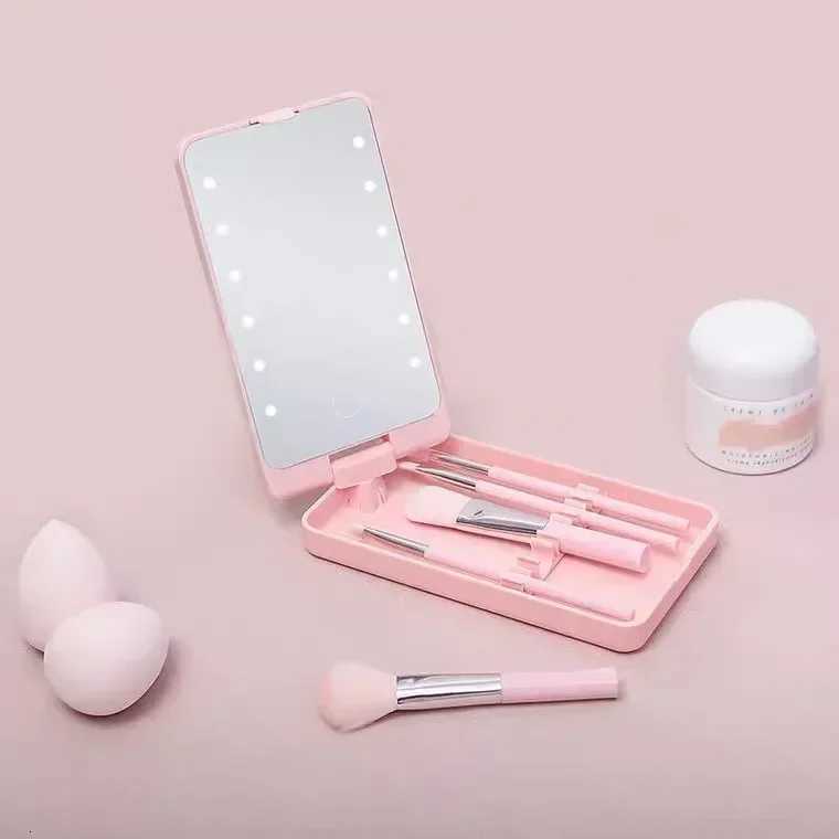 Multi functional makeup mirror Rechargeable Compact Storage Box With 5 Brushes Foldable Multifunction Travel Makeup Brush SetT251213