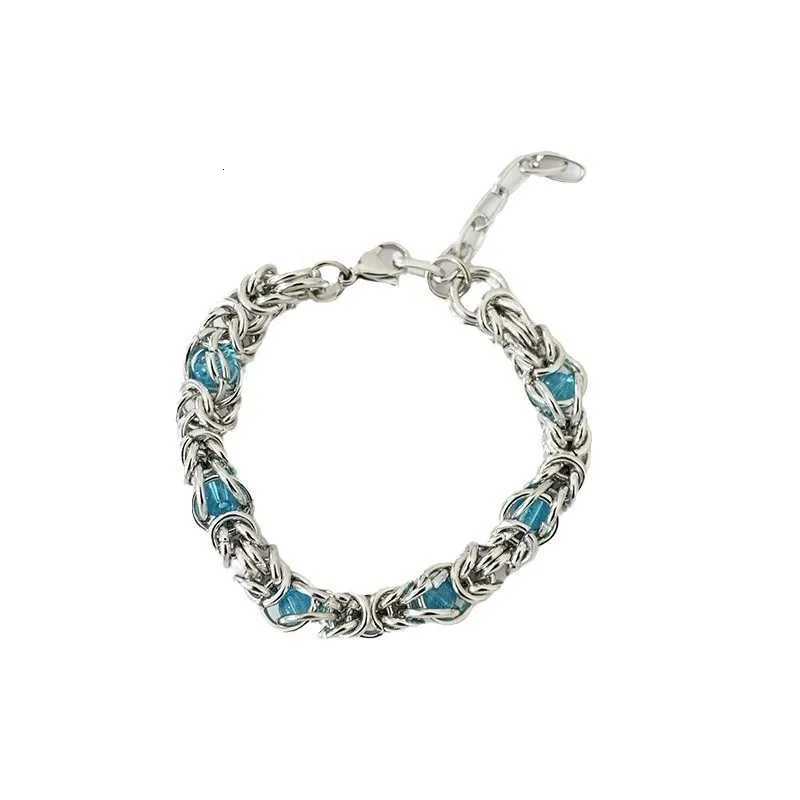 Mens Hip Hop Blue Beads Stainless Steel Chain for Men M251213