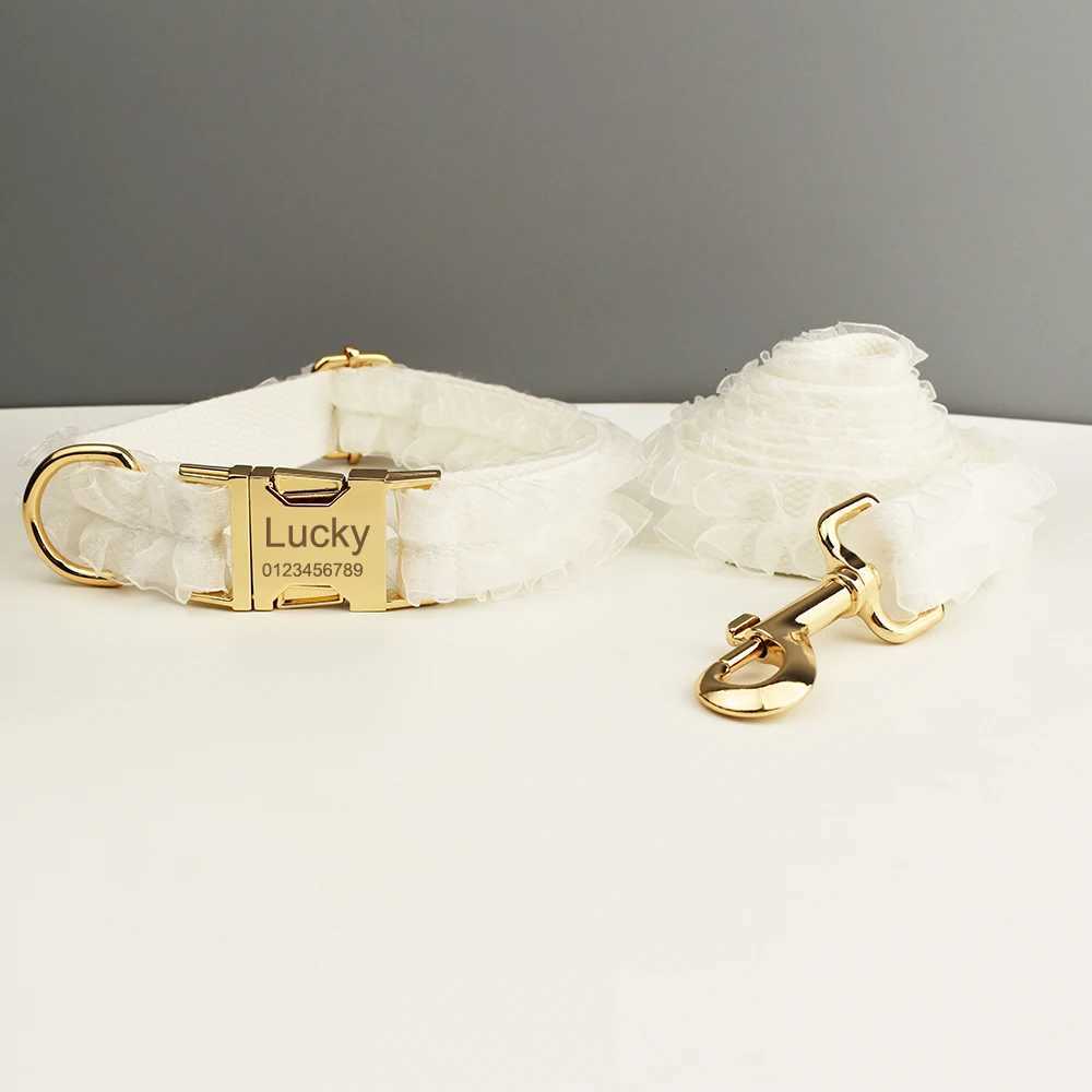 Custom Engraved White Lace Dog Collar Personalized Pet Wedding Harness Luxury Dog Accessories Nameplate Lace 01 M251213