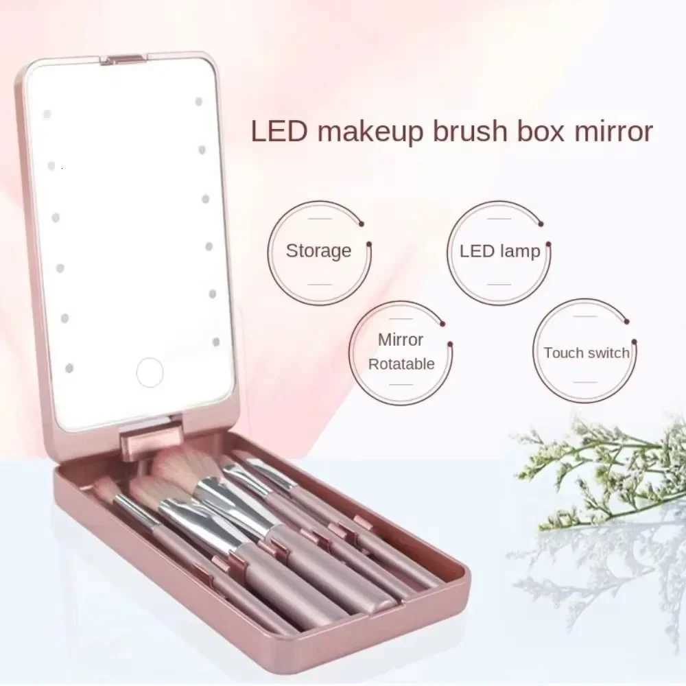 Multi functional makeup mirror Rechargeable Compact Storage Box With 5 Brushes Foldable Multifunction Travel Makeup Brush SetT251213