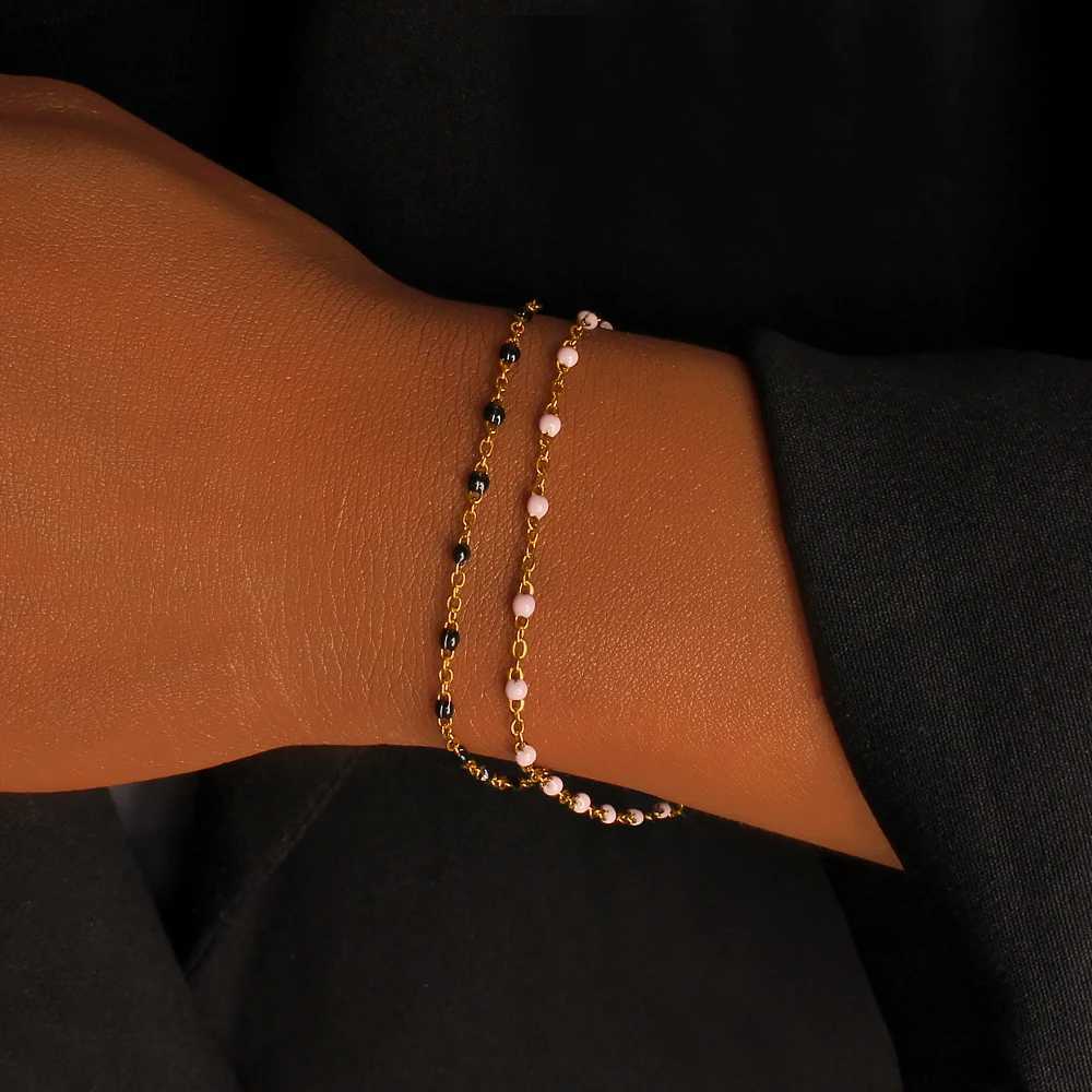 Elegant Beaded Chain 18K Gold Plated Stainless Steel Dainty Stackable Everyday Jewelry Accessory M251213