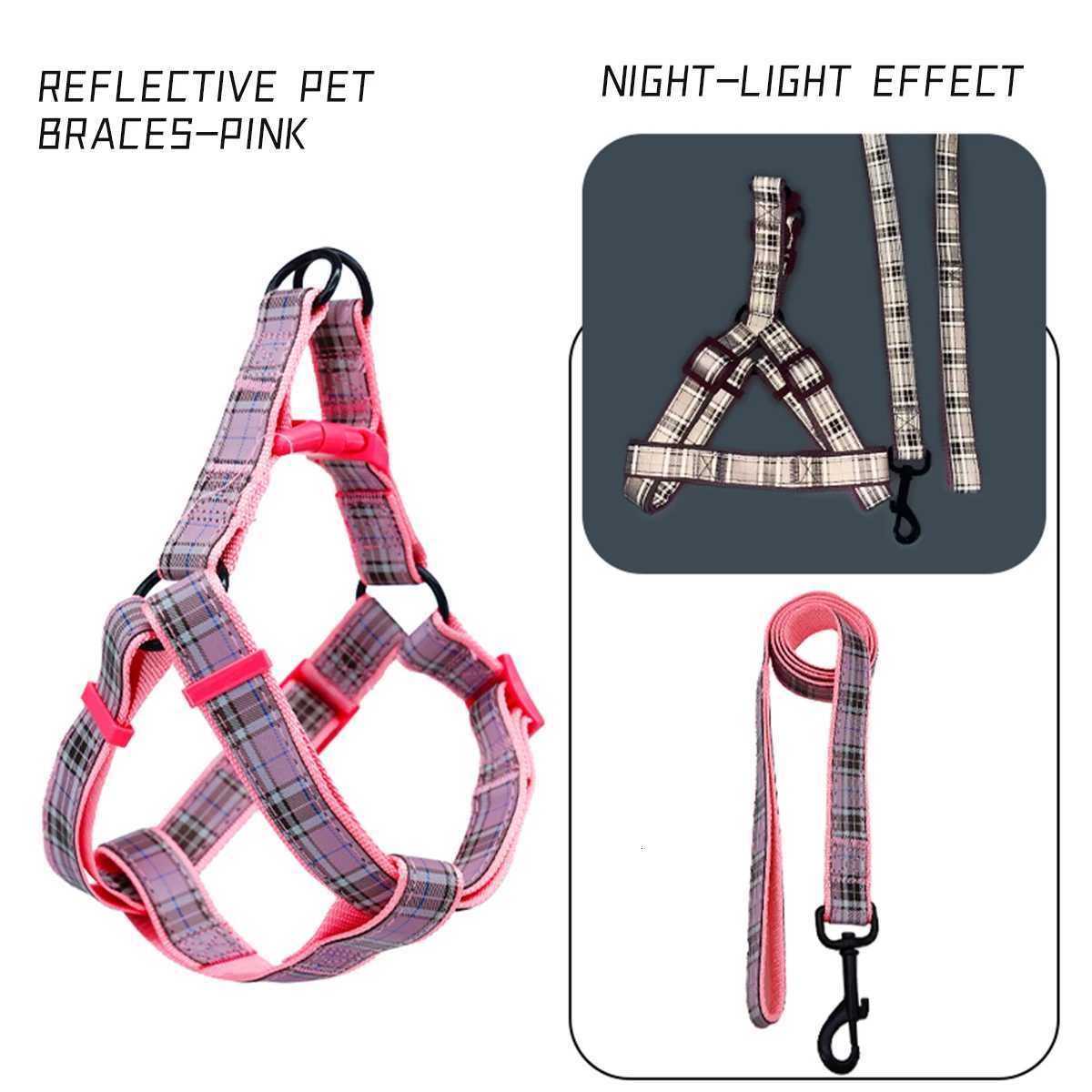 A set of plaid reflective chest and harness set for small and medium-sized dogs to go out for a walk and a lead rope for cats an M251213