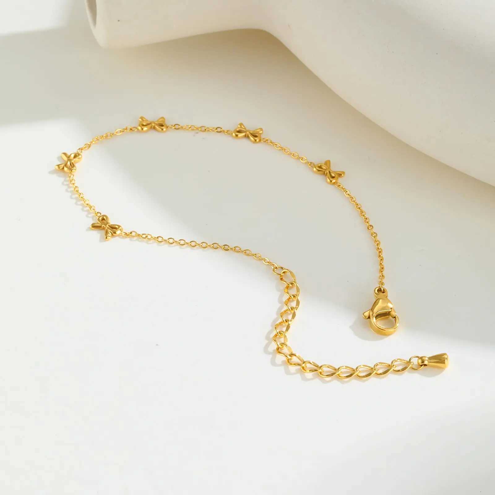 Classic Bowknot for WomenGold Color Stainless Steel Flat Rolo Chain Bow sChic Jewelry Gifts M251213