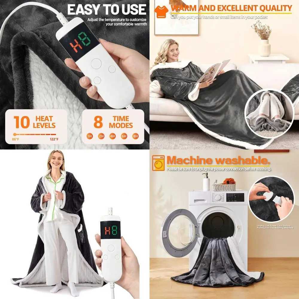 Wearable Electric Blanket with Sleeves Foot Pocket 8-Hour Auto-Off 10 Heating Levels Machine Washable 52x7218 Ideal Gift Y251212