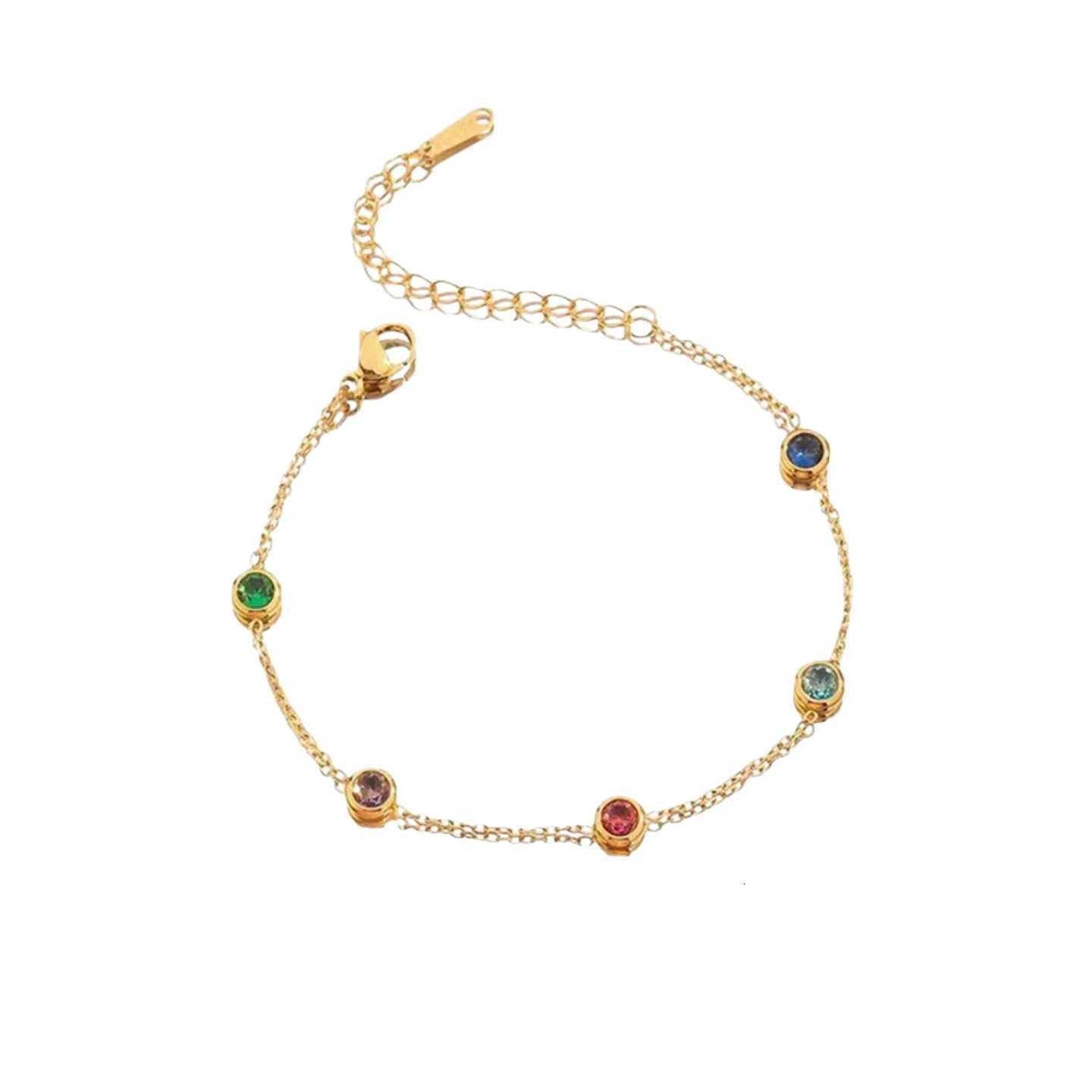 Punk Tiny Small Chain Link Gold Color Stainless Steel Multicolor CZ Charm s for Women Jewelry Gift Braclet 2025 M251213