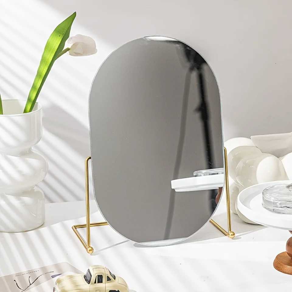 Oval Tabletop Vanity Mirror 1pc Nordic Style Iron Art Makeup Mirror Portable Desk Counter Top Mirror for Office Bathroom ShavT251213