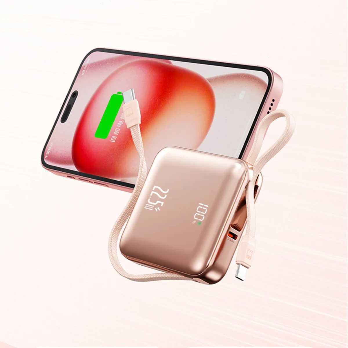 20000mAh Mini Cute Power Bank with Built-in Cable and 225W Fast Charging Battery Pack for IPhone H251213