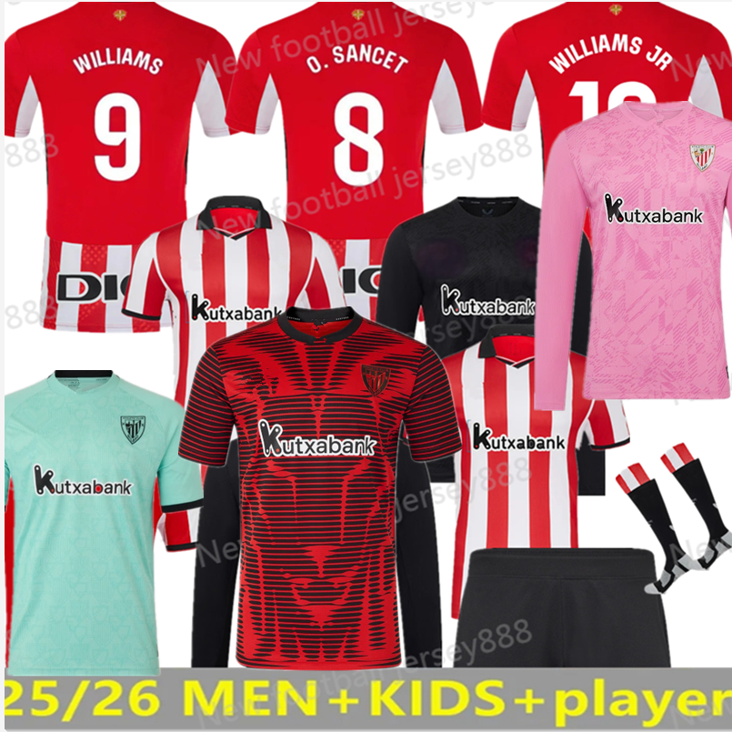 NEW 25 26 camiseta de Bilbao Athletic Club Soccer Jerseys GURUZETA BERENGUER MUNIAIN Athletic WILLIAMS JR Football shirt GARCIA VILLALIBRE Sancet KID kit