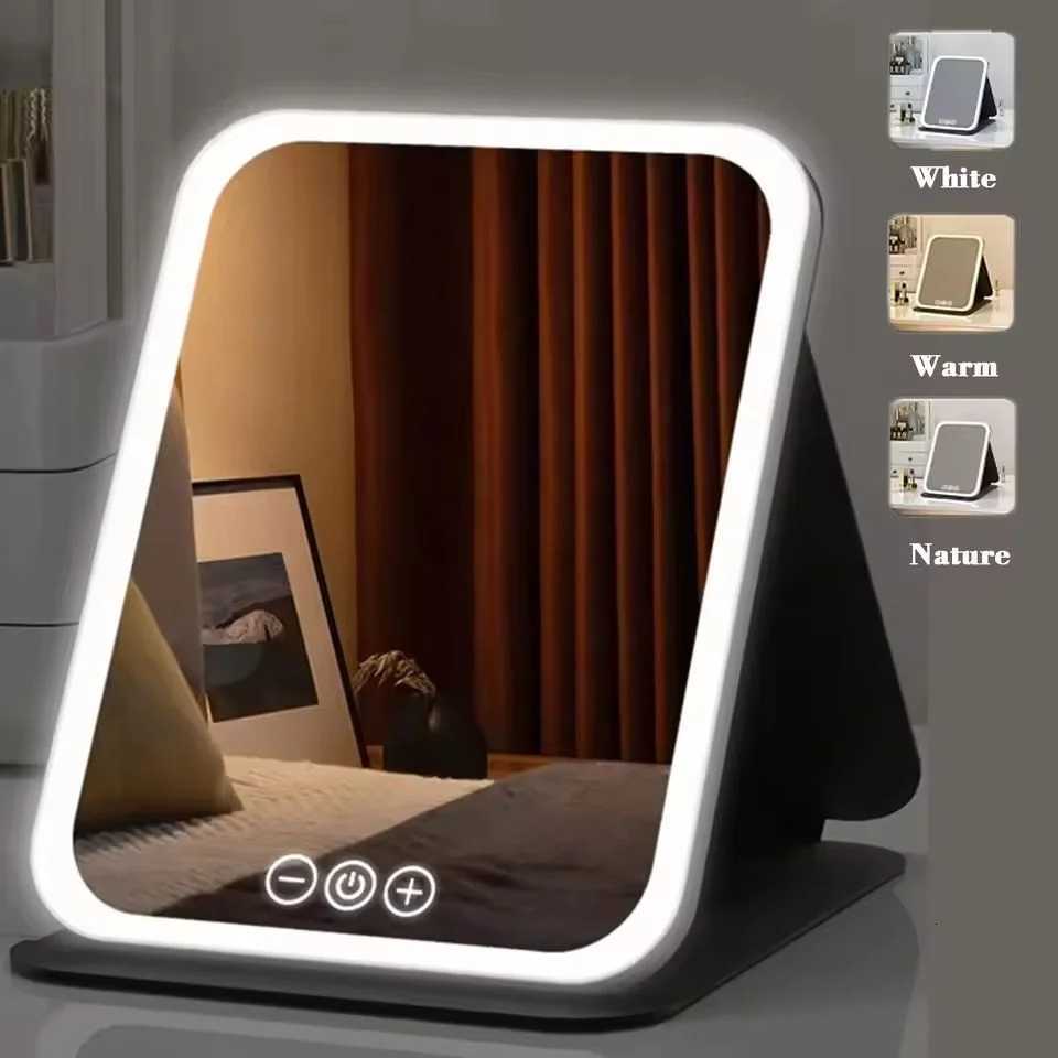 3Color Light Portable Foldable Magnifying Vanity Mirror Rechargeable LED Makeup Mirror with Touch Control For Travel Home OfficeT251213