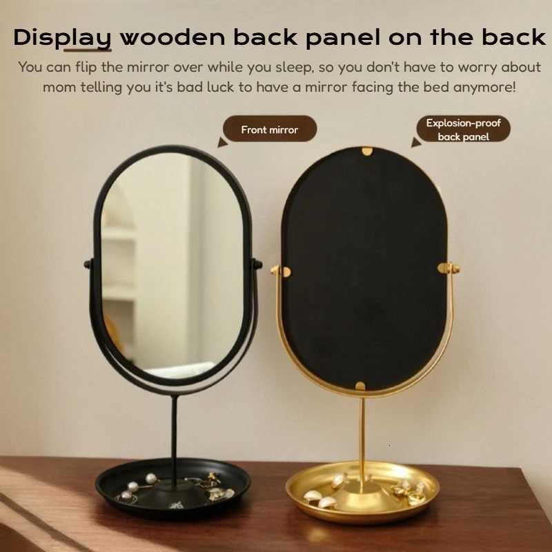 Elegant Dressing Table Mirror Oval Desktop Makeup Mirror for Bedroom Home Use Portable Rotatable Vanity Mirror with Metal FrameT251213