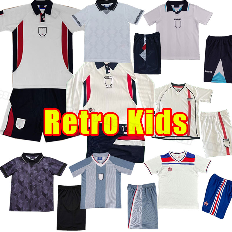 Kids Child RetroS Shearer Beckham Soccer Jerseys EnGlAND Gerrard Scholes Owen Heskey Gascoigne vintage classic World football shirt Cup 1990 1998 98 82 1996 long