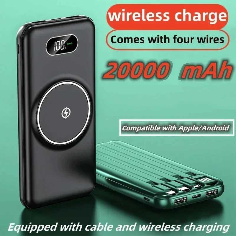 Wireless Power Bank with Large Capacity of 20000 MAh Fast Charging Android Universal Built-in Cable Mobile Power ply H251213