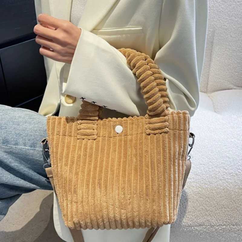 Womens handbag winter corduroy handbag small foreign texture one shoulder crossbody handbag simple bucket bagT251213