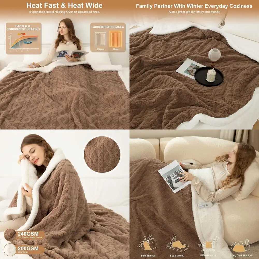 62x84 Brown Twin Sherpa Electric Blanket - 5 Heat Levels 10-Hour Auto-Off Washable ETL Certified for Winter Comfort Y251212