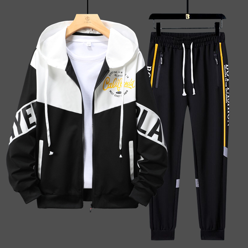 Trendy Brand Handsome Zip-Up Hoodie Tracksuit for Teen Boys: New Spring & Autumn 2-Piece Set, Sporty & Casual