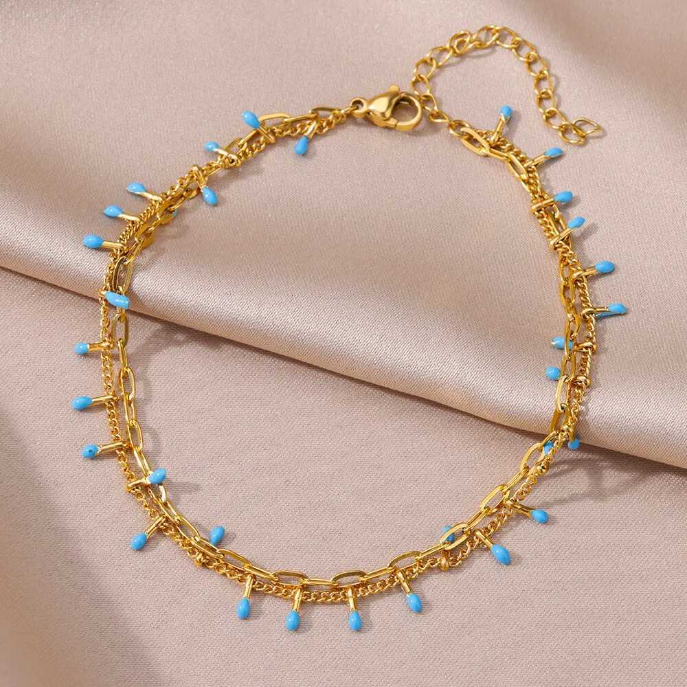 Bohemian Beads Chain Anklets for Women Stainless Steel Retro Ankle Foot Charm 2024 New Trend Summer Beach Accessories Jewelry M251213