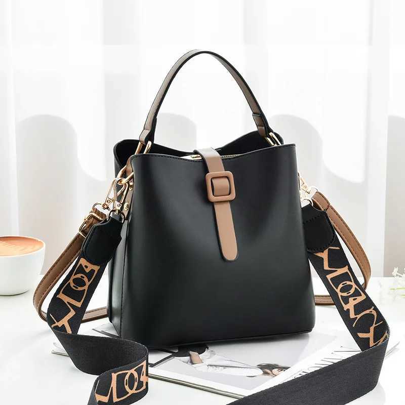 Womens Bags 2024 New Wide Shoulder Strap Womens Bucket Bag Korean Version Handbag Womens Single Shoulder Bag Crossbody BagT251213