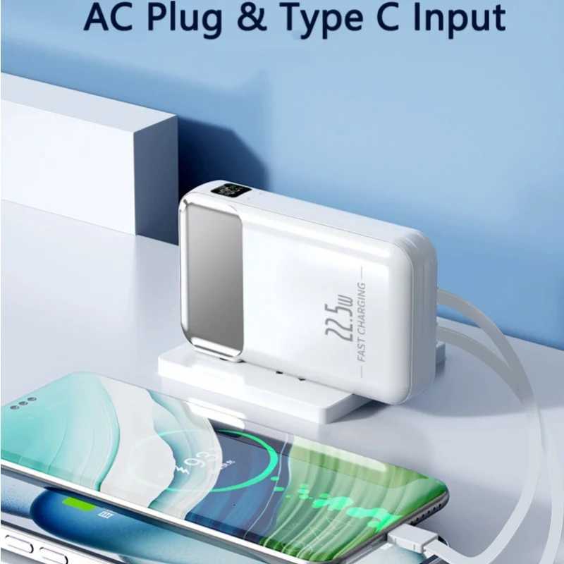20000mAh Wall Charger Power Bank with Cable AC Plug Powerbank for iPhone 16 15 225W Fast Charging Spare Battery H251213