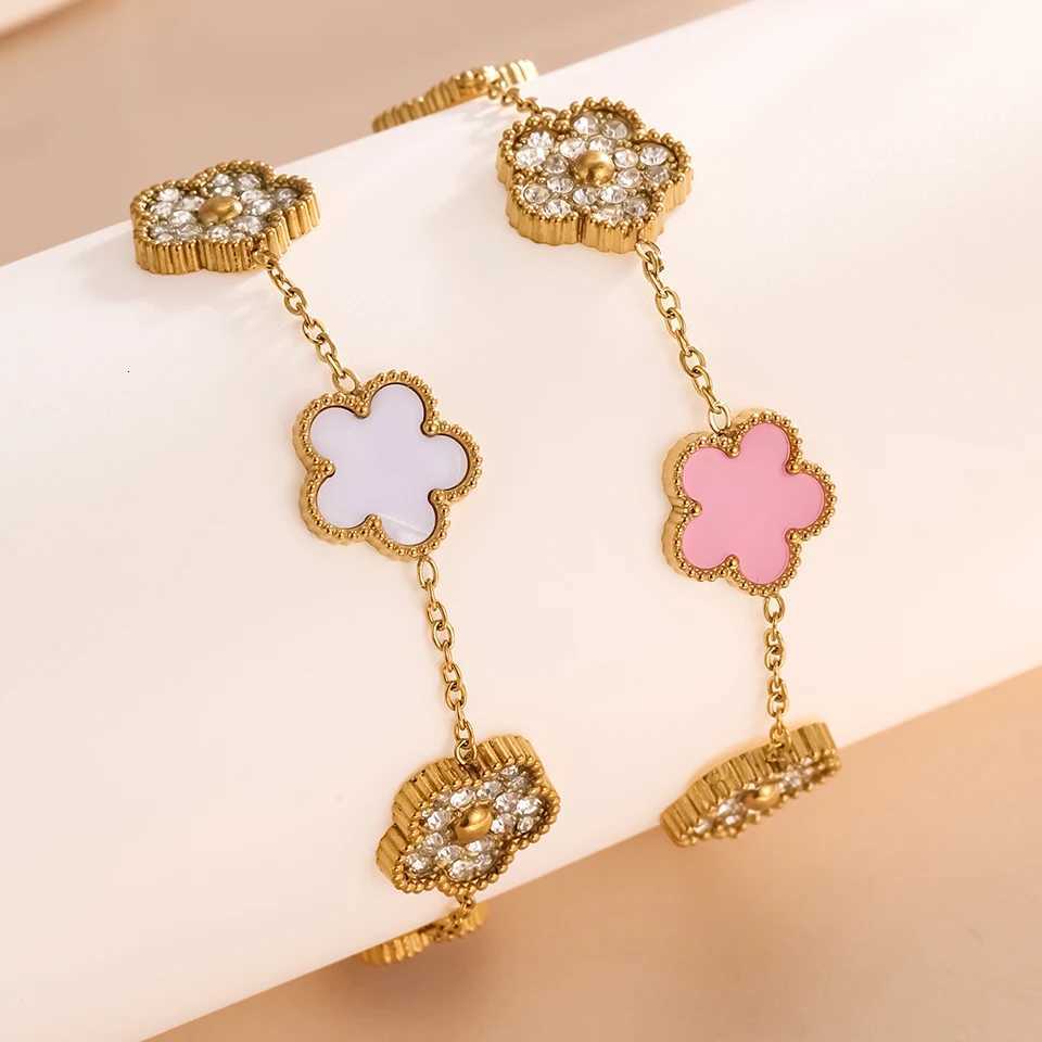 Yupsk Stainless Steel Lucky Five- Flower Petal Fashion Adjustable Chain Bangles Jewelry for Women Girls M251213