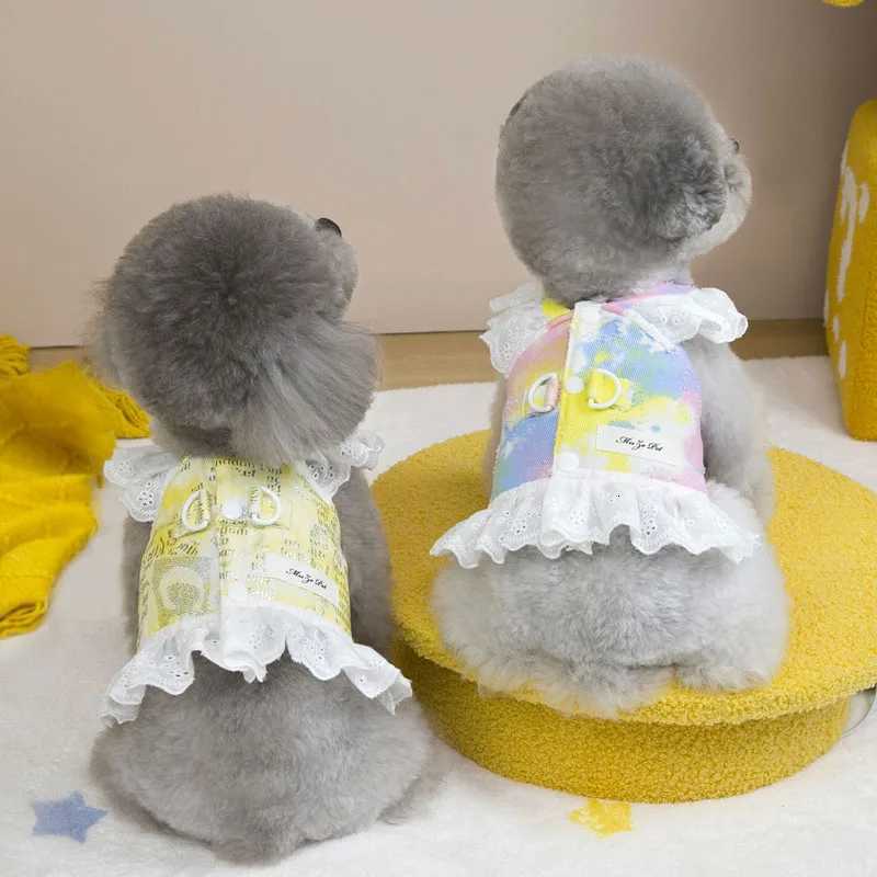 Mesh Girls Vest Harnesses Pink Yellow Dog Accessories Lace Dress Chest Strap Vests For Small Dogs Chiwawa No Pull Puppy Harness M251213