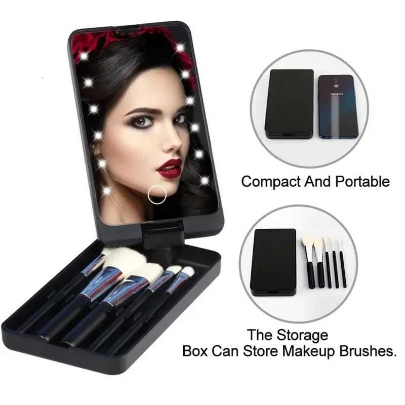 Multi functional makeup mirror Rechargeable Compact Storage Box With 5 Brushes Foldable Multifunction Travel Makeup Brush SetT251213