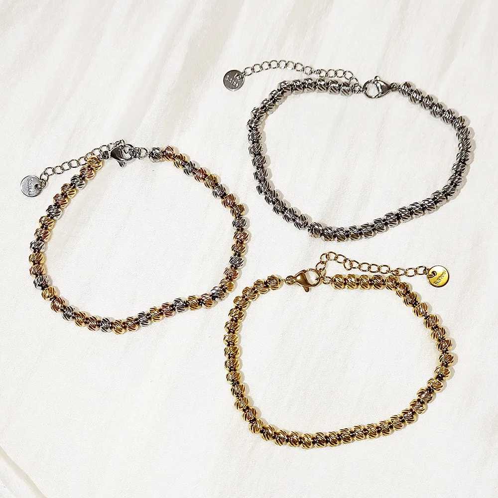 Gold Plated Metal Beaded for WomenAdjustable Stainless Steel Embossing Bead ChainChic Female Jewelry Gifts M251213