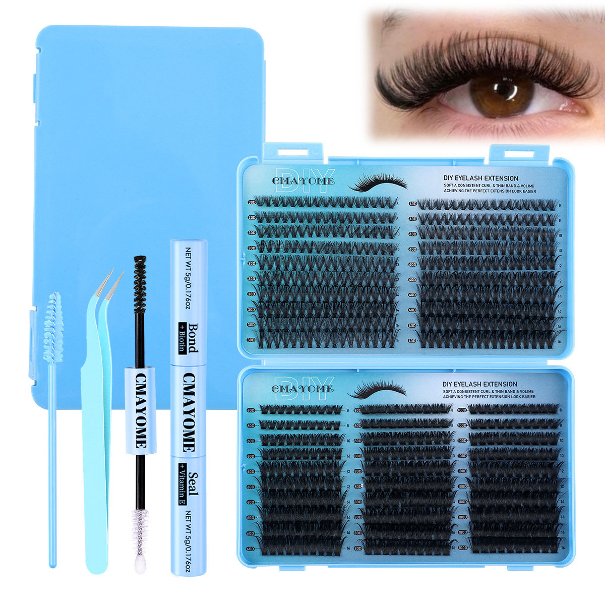 Thick Natural DIY Individual Eyelashes D Curled DIY Cluster Lashes Kit with Lash Bond & Seal Handmade Reusable Grafted Lashes Soft Lightweight