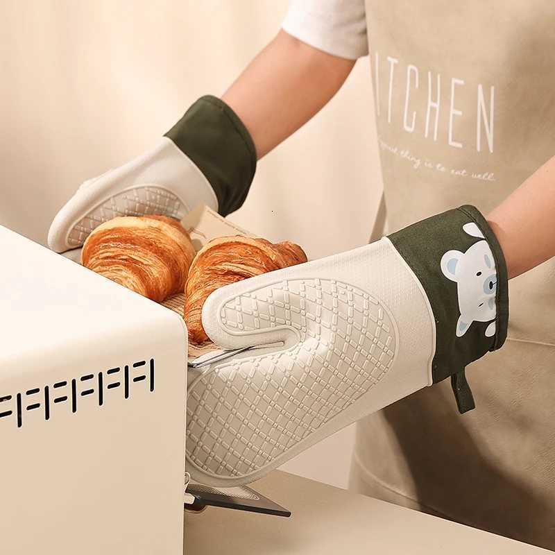 Silicone heat insation gloves thicke non-slip high temperature oven gloves baking and scalding kitchen hand clamps H251212