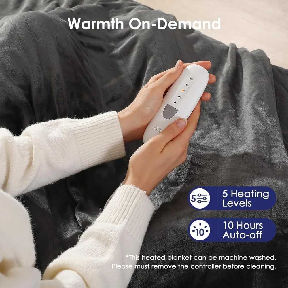 Full Size Electric Heated Blanket with 5 Heat Levels Auto Shut-Off Machine Washable for Adults and Gifts Y251212