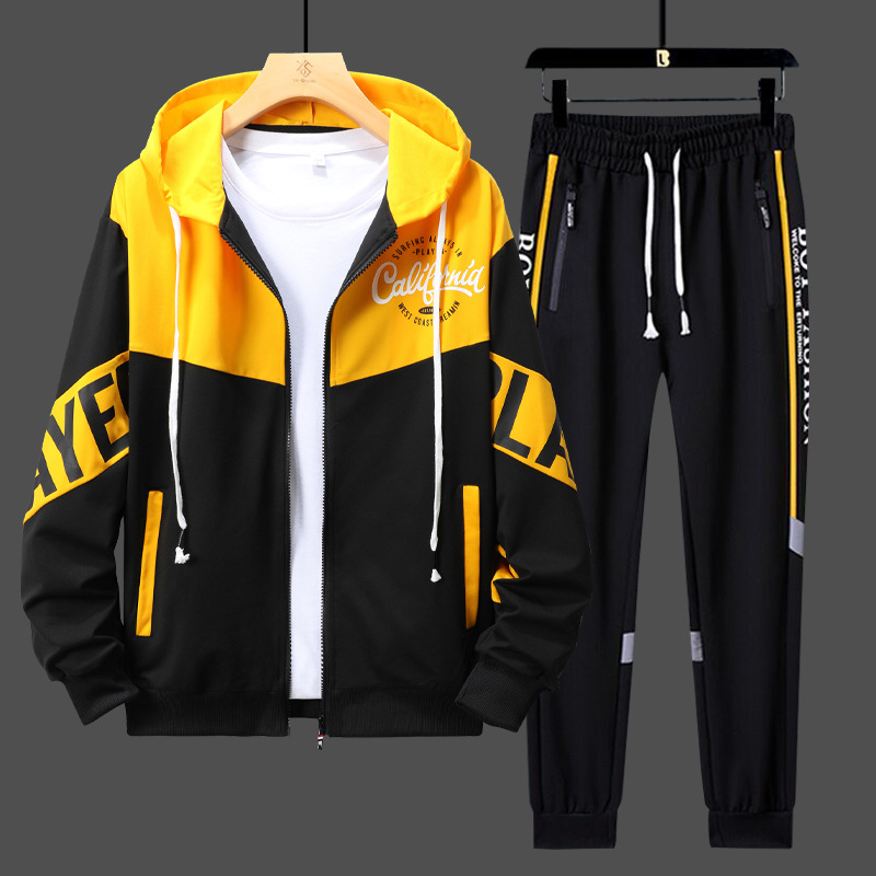 Trendy Brand Handsome Zip-Up Hoodie Tracksuit for Teen Boys: New Spring & Autumn 2-Piece Set, Sporty & Casual