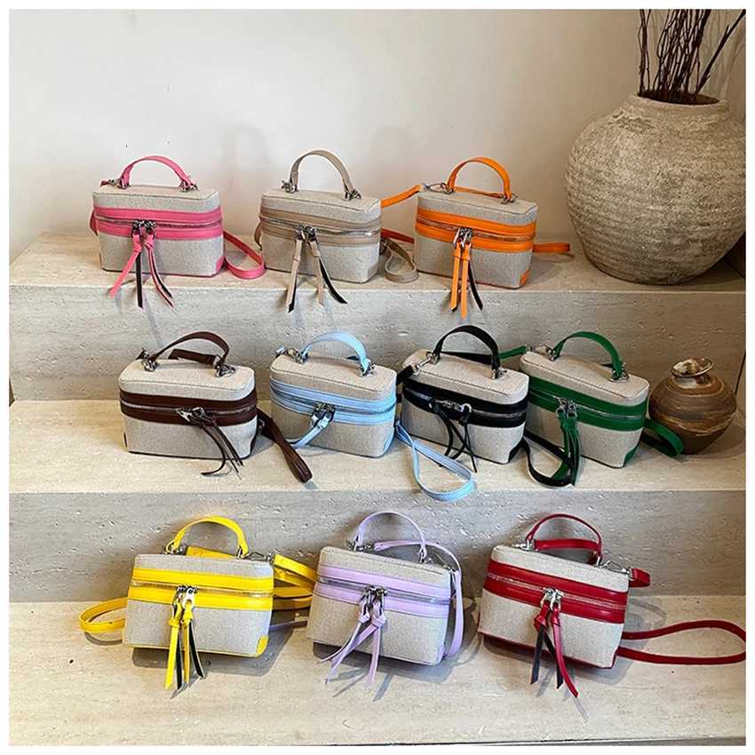 Spring/Summer Color Blocking Box Bag for Women PU Splicing Zipper Handbag Korean Casual Fashion Versatile Female Cross Body BagsT251213