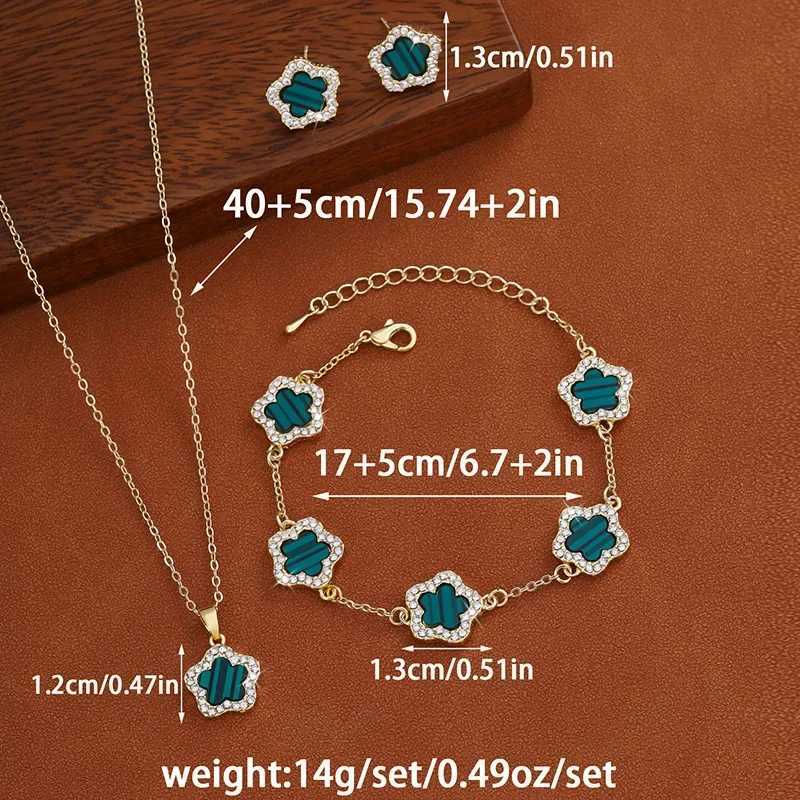 Luxury Jewelry Set for Women Silver Color Chain Stainless Steel Double Sided Five Flower Necklace Earrings M251213