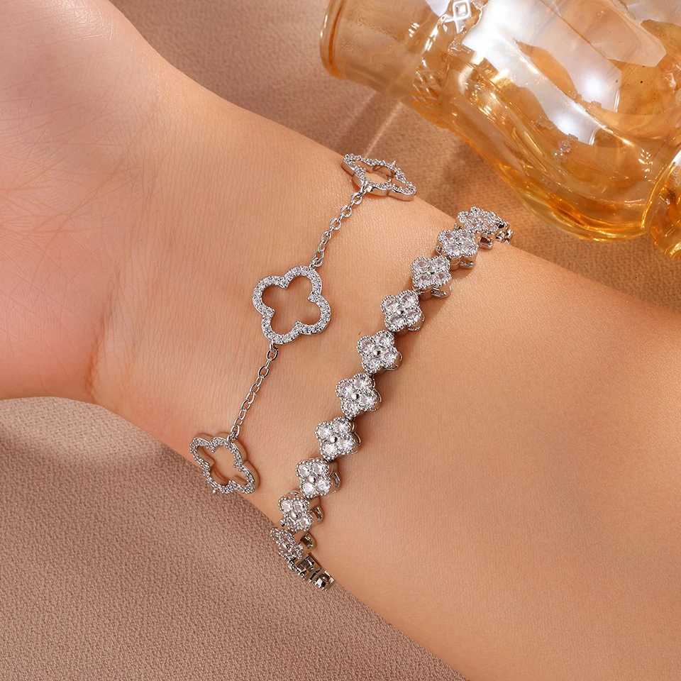 Yupsk 2 Pieces Shiny Zircon Flower Bangle Stackable Jewelry Set for Women Chic Colorful CZ Jewelry M251213