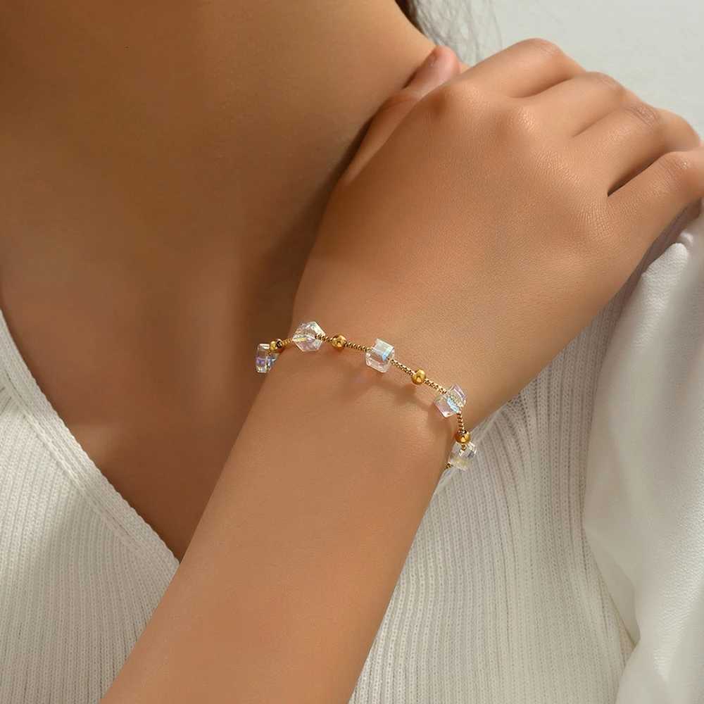 Elegant Retro Adjustable Stainless Steel with Square And round Beads Gold Chain Link Fashion Accessory M251213