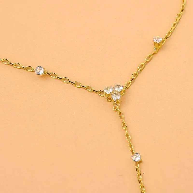 Luxury Metal Crystal Chain Finger for Women Simple Gold Color Zircon Geometric Hand Chain Wedding Jewelry Gift M251213