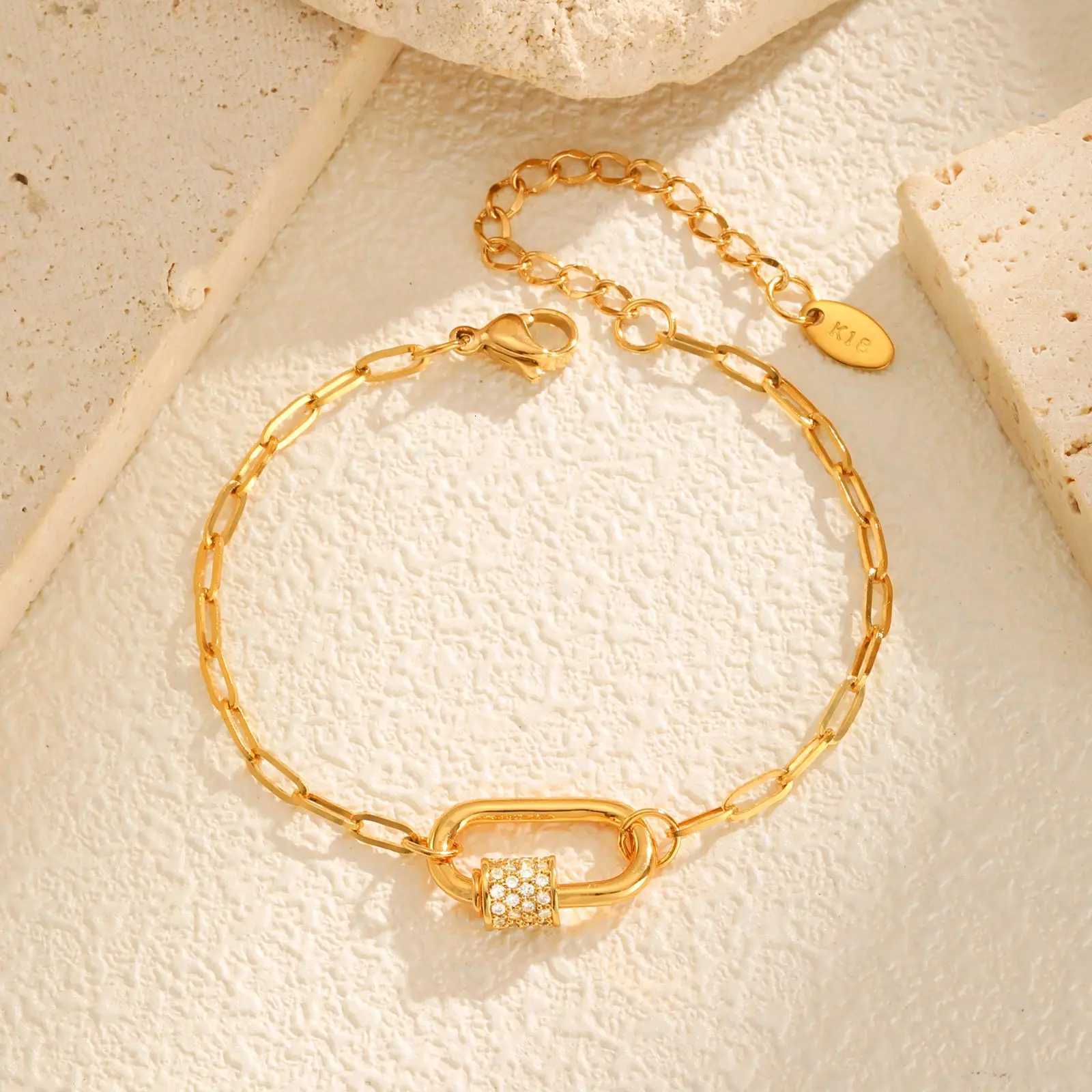 Exquisite Zircon Oval Pendant for WomenGold Color Stainless Steel Small Square Chain sFashion Jewelry Gifts M251213