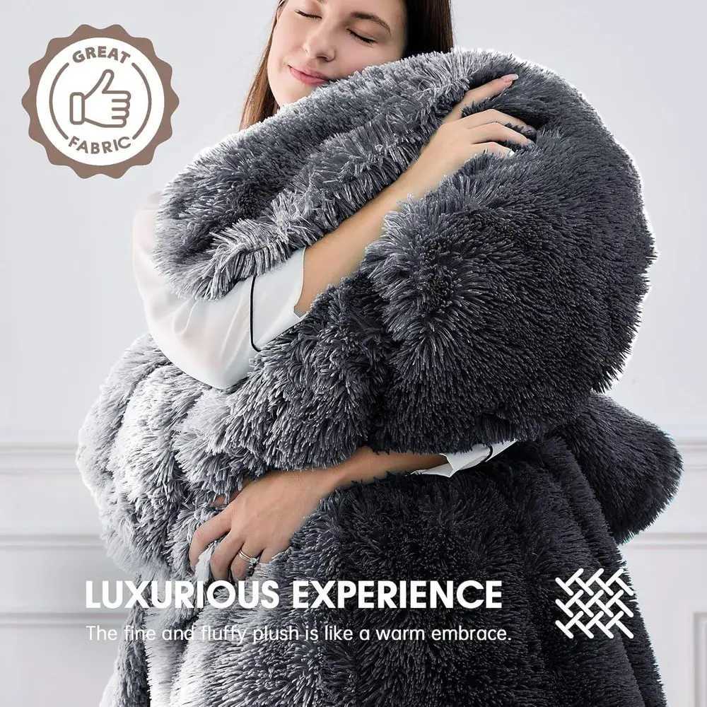 Queen Size Faux Fur Electric Blanket with Sherpa Dual Controls 10 Heat 5 Timer Settings 84x90 Inches Warm Winter Gift Y251212