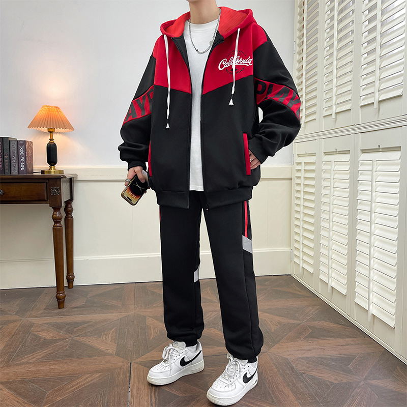 Trendy Brand Handsome Zip-Up Hoodie Tracksuit for Teen Boys: New Spring & Autumn 2-Piece Set, Sporty & Casual