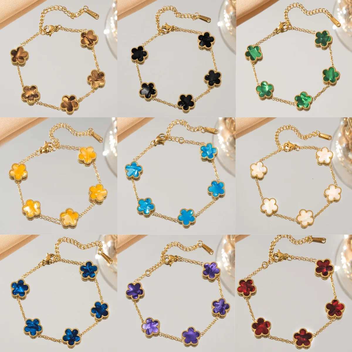 Double Sided Five- Flower For Women Adjustable 18k Plated Gold Stainless Steel Five Point Star Party Jewelry M251213