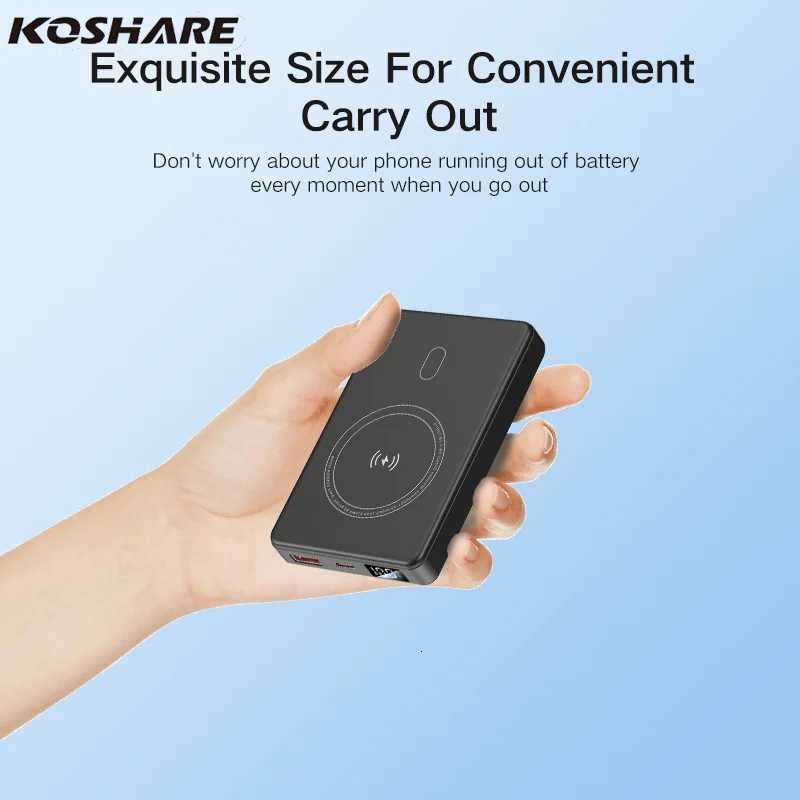 KOSHAREOutdoor Mini Magnetic Wireless Power Bank Lithium-Ion Charger with LED Charge Indicator Portable Cell Phone Charging Bank H251213