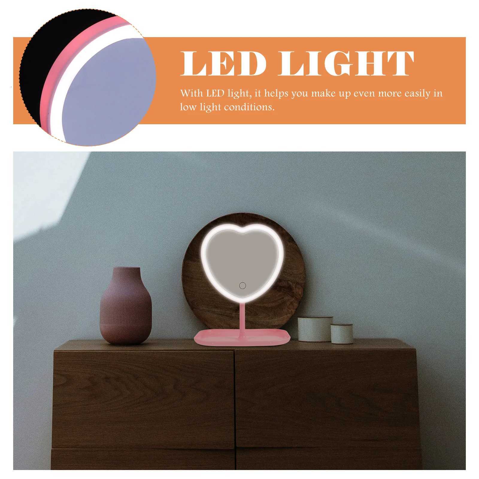 Heart Makeup USB Rechargeable LED Lighted Desk Mirror Movable Vanity Mirrors Table LED Mirror girls make up supplies Home DecorT251213